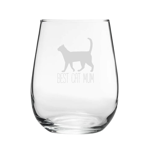 Best Cat Mum - Engraved Novelty Stemless Wine Gin Tumbler