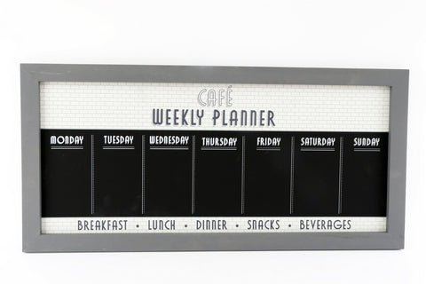 Bistro Cafe Wooden Grey Chalkboard Week Planner 67cm