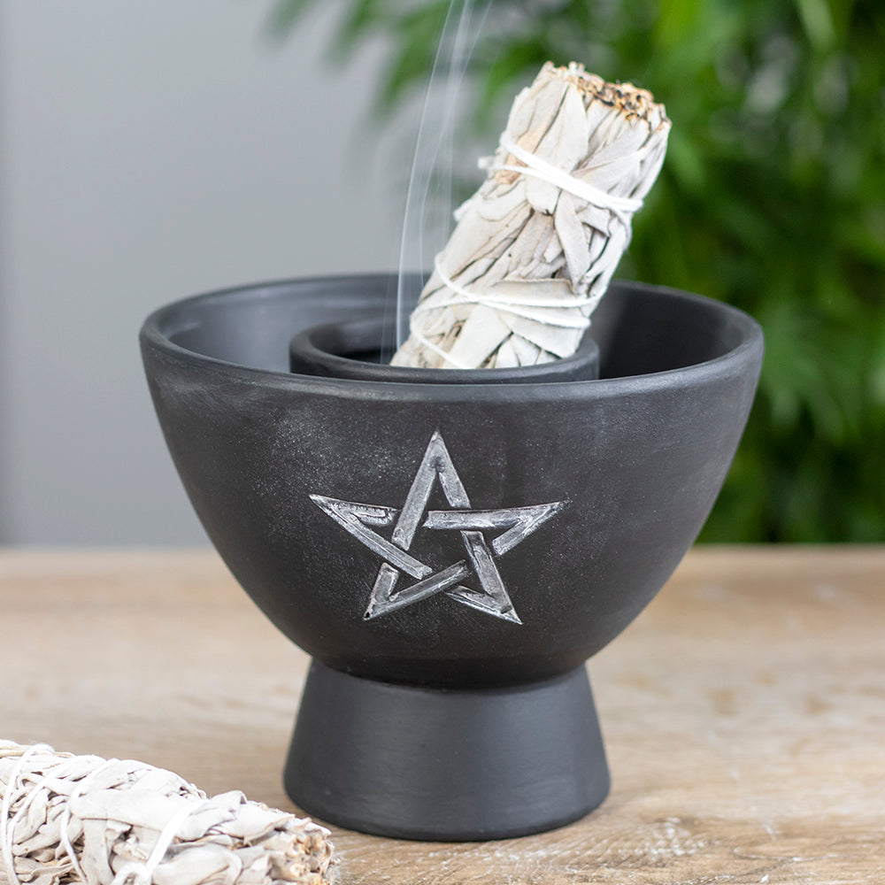 Black Pentagram Terracotta Smudge Bowl