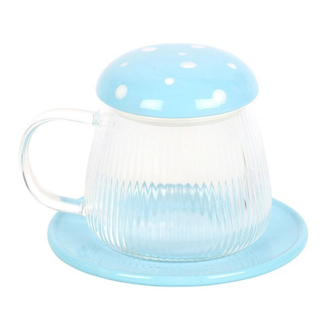 Blue Glass Mushroom Mug and Saucer