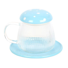 Blue Glass Mushroom Mug and Saucer