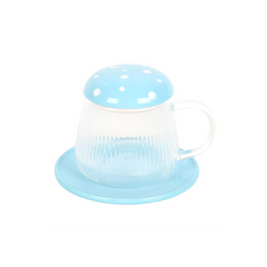 Blue Glass Mushroom Mug and Saucer