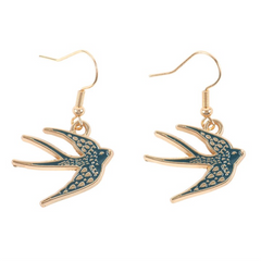 Blue Spread Your Wings Swallow Earrings