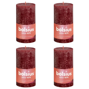 Bolsius Rustic Pillar Candles Shine 4 pcs 130x68 mm Velvet Red