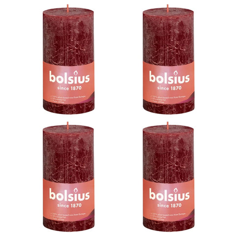 Bolsius Rustic Pillar Candles Shine 4 pcs 130x68 mm Velvet Red