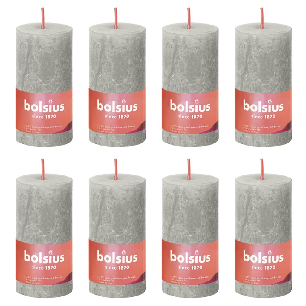 Bolsius Rustic Pillar Candles Shine 8 pcs 100x50 mm Sandy Grey