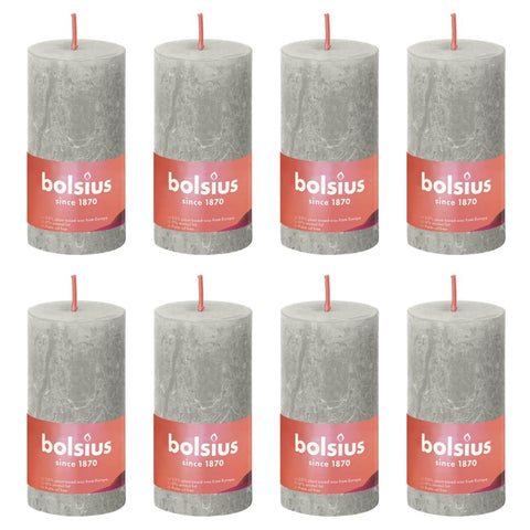 Bolsius Rustic Pillar Candles Shine 8 pcs 100x50 mm Sandy Grey