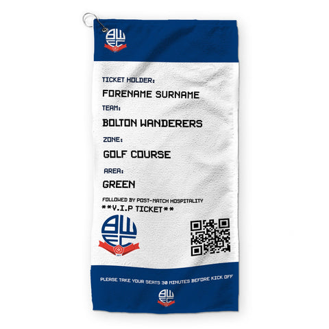 Bolton Wanderers Golf Towel (Personalised Fans Ticket Design)
