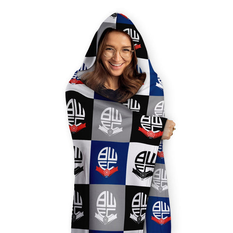 Bolton Wanderers Personalised Adult Hooded Fleece Blanket - Chequered