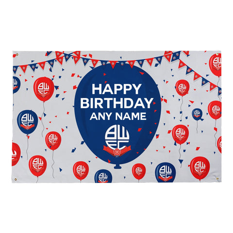 Bolton Wanderers Personalised Birthday Banner (5ft x 3ft, Balloons Design)