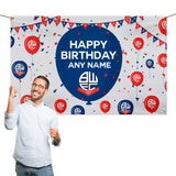 Bolton Wanderers Personalised Birthday Banner (5ft x 3ft, Balloons Design)