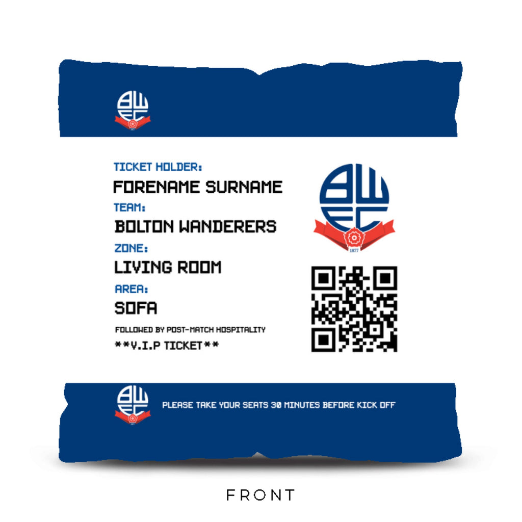 Bolton Wanderers Personalised Cushion - Fans Ticket (18 inches)