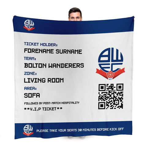 Bolton Wanderers Personalised Fleece Blanket (Fans Ticket Design)