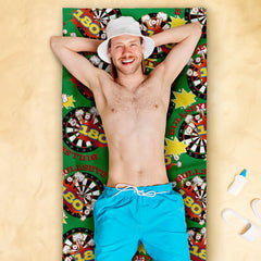Bullseye Darts towel - Personalised Lightweight, Microfibre Retro Beach Towel - 150cm x 75cm