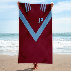 Burnley - 1975 - Home Shirt - Personalised Lightweight, Microfibre Retro Beach Towel - 150cm x 75cm