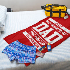 By Far The Greatest Dad - Red - Lightweight, Microfibre Retro Beach Towel - 150cm x 75cm