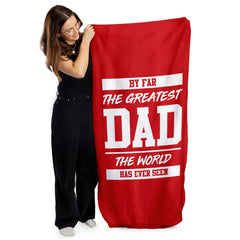 By Far The Greatest Dad - Red - Lightweight, Microfibre Retro Beach Towel - 150cm x 75cm