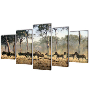 Canvas Wall Print Set Zebras 200 x 100 cm