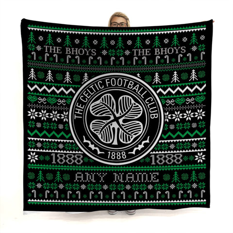 Celtic FC Christmas Jumper Fleece Blanket - Personalised