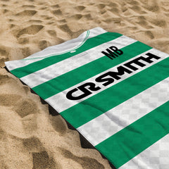 Celtic Retro - 1988 Home Shirt - Personalised Retro Beach Towel - 150cm x 75cm