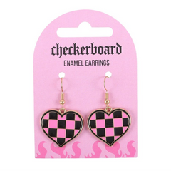 Checkerboard Heart Earrings