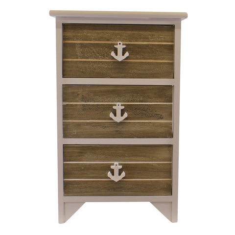 Chest Of 3 Drawers With Nautical Anchor Handles In Grey & White