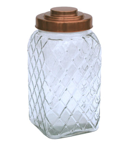 Copper Lidded Square Glass Jar - 12 Inch Large