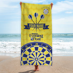 Darts Leeds - 1992 Away - Personalised Lightweight, Microfibre Retro Beach Towel - 150cm x 75cm