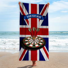 Darts Union Jack - Personalised Lightweight, Microfibre Retro Beach Towel - 150cm x 75cm