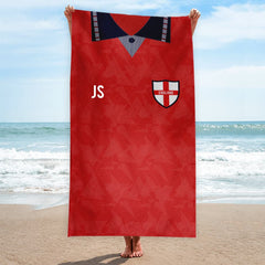 England 1990 Away Shirt - Personalised Lightweight, Microfibre Retro Beach Towel - 150cm x 75cm