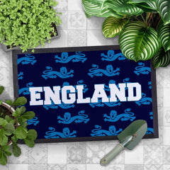 England - Blue Lion Pattern -  Retro Door Mat - 60cm x 40cm