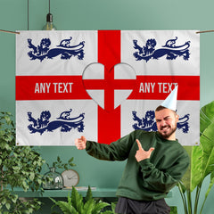 England - St George - 4 Lions & Heart - Personalised 5 X 3 Retro Football Banner