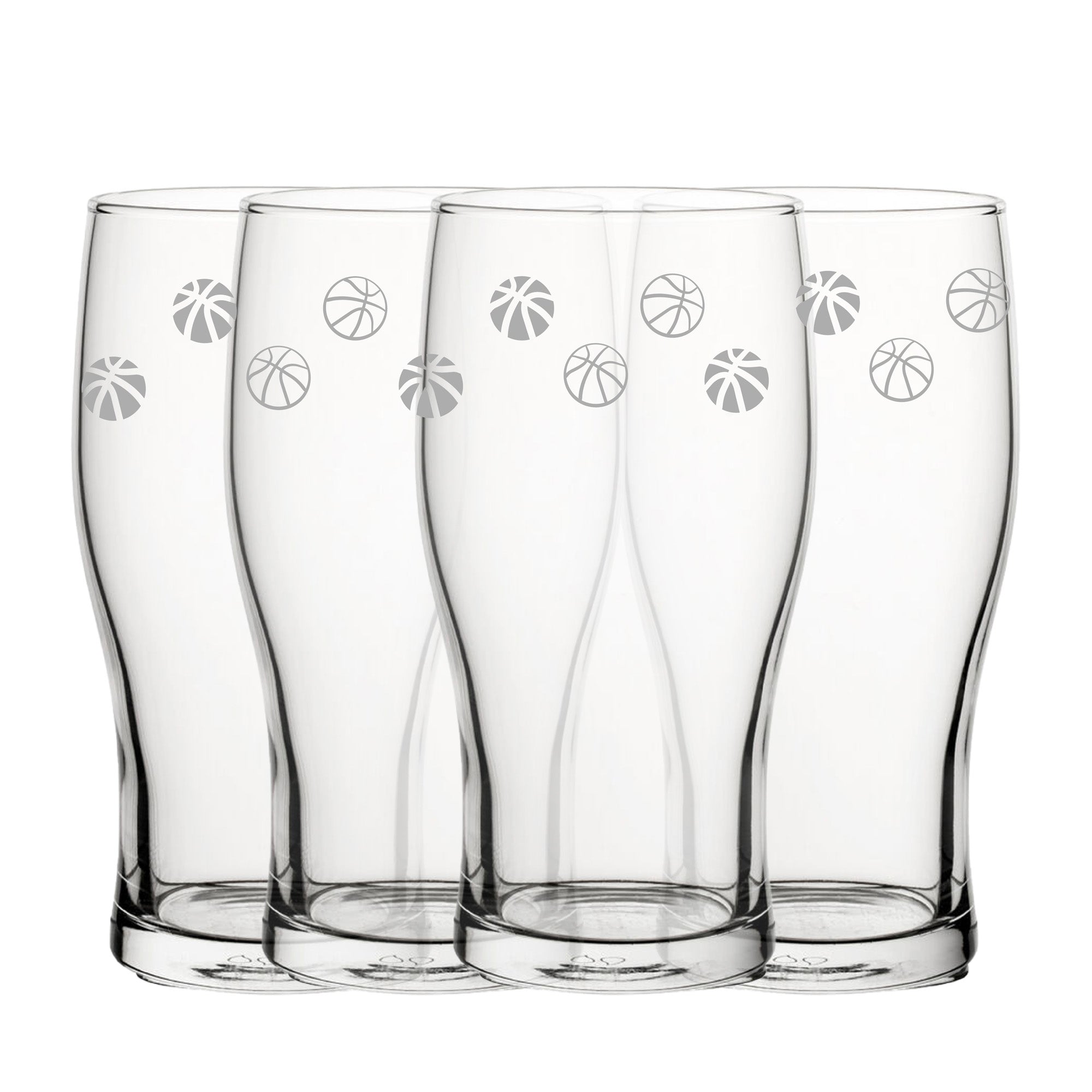 Engraved Basketball Pattern Pint Glass Set of 4, 20oz Tulip Glasses