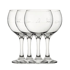 Engraved Cat Pattern Gin Balloon Set of 4 22.5oz Glasses.