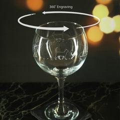 Engraved Cat Pattern Gin Balloon Set of 4 22.5oz Glasses.