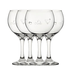 Engraved Chicken Pattern Gin Balloon Set of 4 22.5oz Glasses