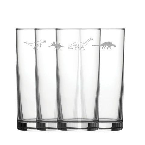 Engraved Dinosaur Pattern Hiball Set of 4 12oz Glasses