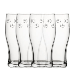 Engraved Football Pattern Pint Glass Set of 4, 20oz Tulip Glasses