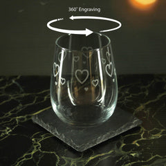 Engraved Hearts Pattern Set of 4 Gaia Stemless Wine 12oz Glasses