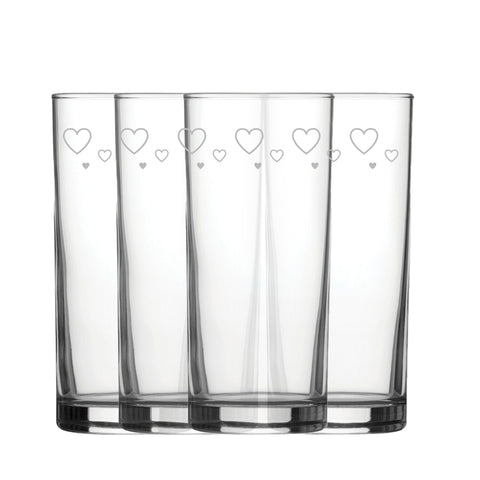 Engraved Hearts Set of 4 Patterned Hiball 12oz Glasses