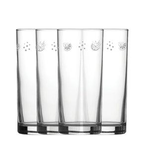 Engraved Lemons Set of 4 Patterned Hiball 12oz Glasses