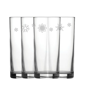 Engraved Snowflake Pattern Hiball Set of 4 12oz Glasses