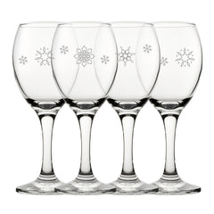 Engraved Snowflake Pattern Pure Wine Set of 4 11oz Glasses