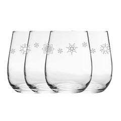 Engraved Snowflake Pattern Stemless wine, Gaia Set of 4, 12oz