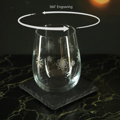 Engraved Snowflake Pattern Stemless wine, Gaia Set of 4, 12oz