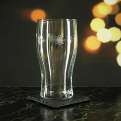 Engraved Snowflake Pattern Tulip Pint Glass Set of 4 20oz Glasses