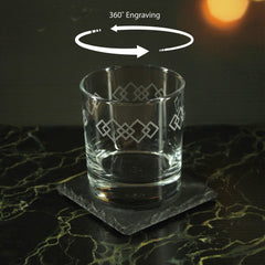 Engraved Squares Pattern Set of 4 Whiskey 11.5oz Glasses