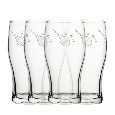 Engraved Tennis Pattern Pint Glass Set of 4, 20oz Tulip Glasses