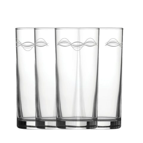 Engraved Waves Set of 4 Patterned Hiball 12oz Glasses