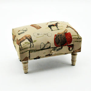 Equestrian Fabric Footstool with Drawer